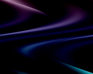 black abstract background with fading  purple green pink glowing lines. Satin silk abstract backdrop