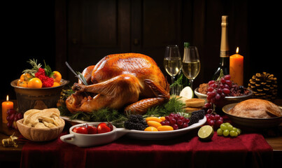 Well roasted Christmas turkey with addings