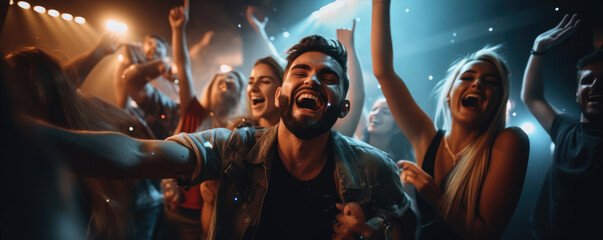 Naklejka premium Beautiful young people are enjoying party, they are having fun, dancing and drinking