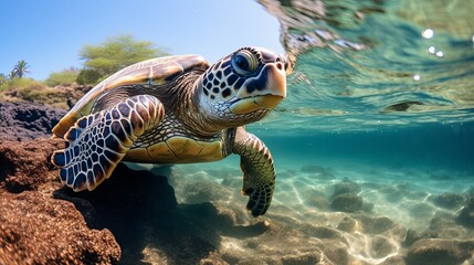 Fototapeta premium Photo of Ocean turtle within the island