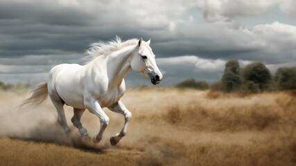 Libertà in Corsa- Il Cavallo Bianco nella Prateria - obrazy, fototapety, plakaty