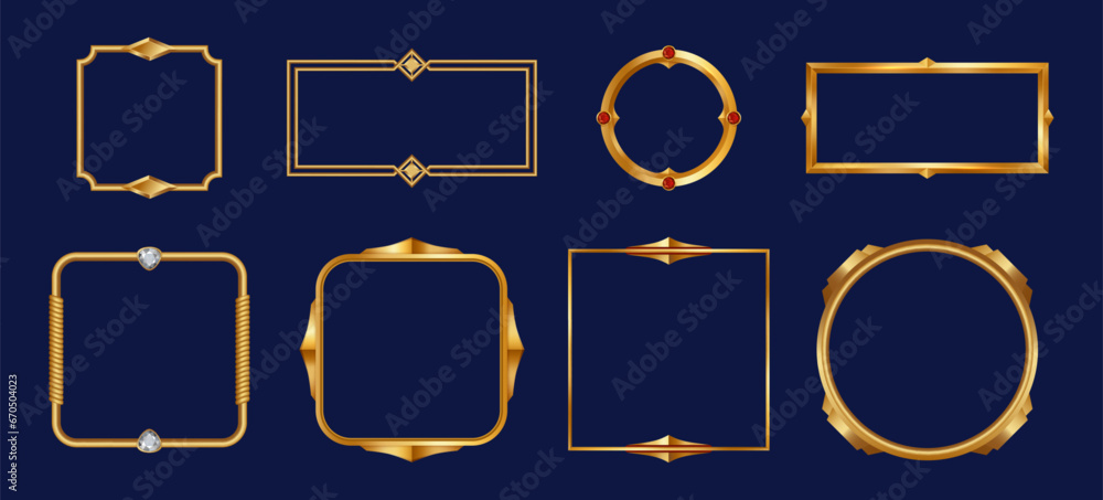 Aufkleber Game interface frame, isolated classic style border for photo or picture framing art. Vector realistic shape with golden texture and copy space for text, blank rounded and squared form