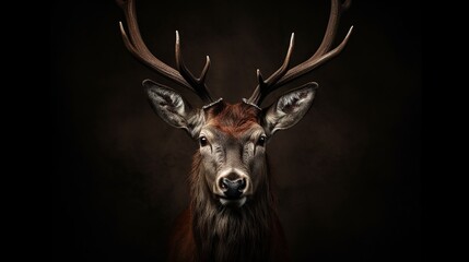 Ruddy deer representation on dark foundation. - obrazy, fototapety, plakaty
