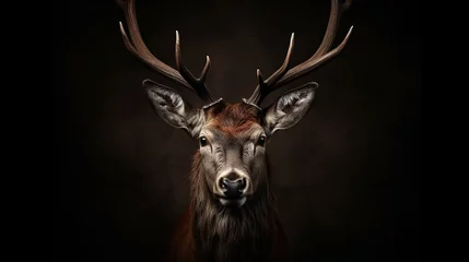 Zelfklevend Fotobehang Antilope Ruddy deer representation on dark foundation.