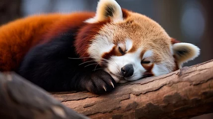 Fensteraufkleber Resting Ruddy Panda (Ailurus fulgens). Clever charming creature picture of a ruddy panda snoozing amid evening rest © Roma