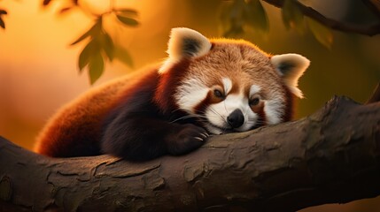 Resting Ruddy Panda (Ailurus fulgens). Clever charming creature picture of a ruddy panda snoozing...
