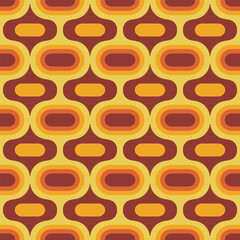 Retro Atomic ogee ovals seamless pattern yellow orange brown