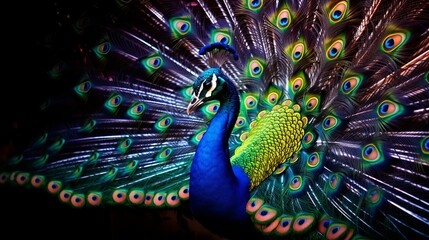 Obraz premium Representation of wonderful peacock with plumes out