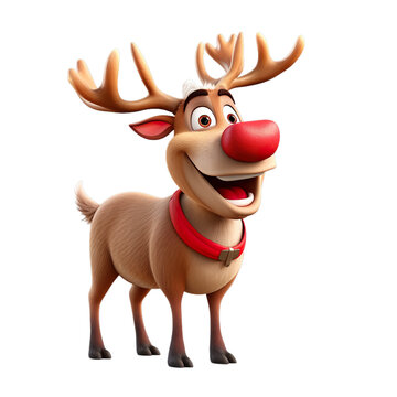 3d Christmas character rudolf the red nosed reindeer  isolated on white transparent background 