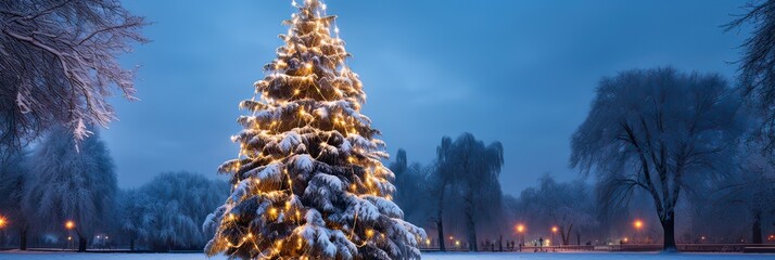 Winter wonderland, community gathering, magical lights, seasonal decoration. Generated by AI.