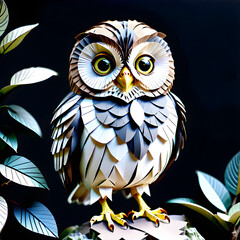 Fototapeta premium Paper's Enchanting Night: Creative Art of Secrets and Adventures Unfolding in the Company of Adorable Paper Owls.(Generative AI)