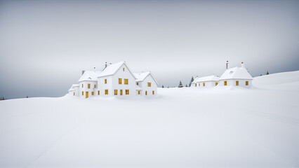 幻想的な雪に埋もれたヨーロッパの家