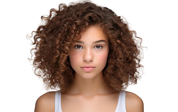 Natural Beauty Curly Haired Girl on isolated background