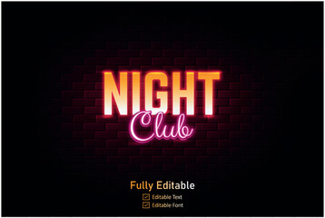 Vector neon effect logo for neon text effect and neon light night party and night club editable text effect 