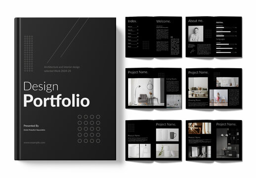 Modern Interior Design Portfolio Layout Template with Black Accents