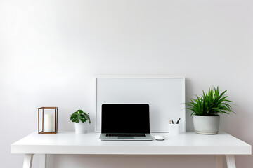 laptop on desk, clean laptop, workdesk, interior design office, bright office