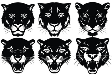 Set of black and white panther icon illustration. Panther head vector - obrazy, fototapety, plakaty