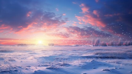 Tranquil dawn, serene winter setting, solstice's early light, unspoiled snowy landscape, peaceful start, serene winter wonder. Generated by AI.