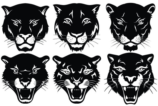 Set of black and white panther icon illustration. Panther head vector