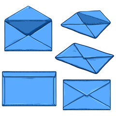 Vector Set of Cartoon Blue Envelopes.