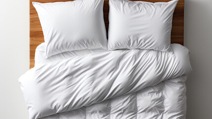 Fototapeta na wymiar wooden bed with white pillows