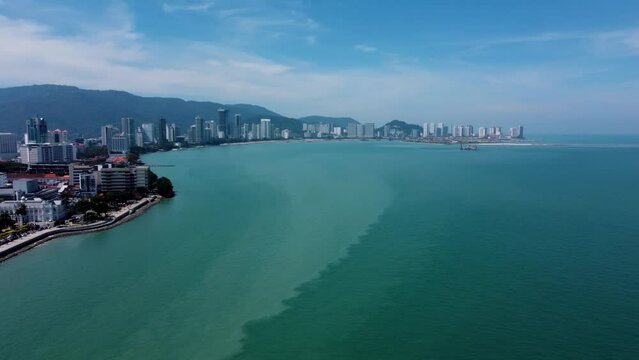 Wallpaper like view of the city of Penang and it&rsquo;s beautiful bay, aerial