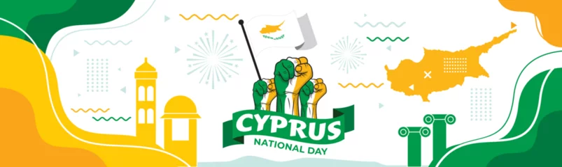 Foto op Canvas Cyprus flag design. Waving Cyprus flag made of satin or silk fabric. Vector Illustration. © Jawed