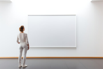 people looking at a blanc canvas in a museum, interior, museum, artgallery, mockup