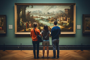 people looking at a blanc canvas in a museum, interior, museum, artgallery, mockup - obrazy, fototapety, plakaty
