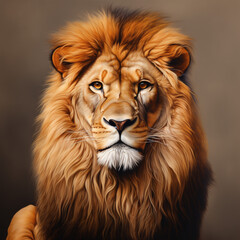 Fototapeta premium Majestic Close-Up of a Proud and Beautiful Lion's Visage: Stunning Wildlife Photography of Regal Feline Beauty