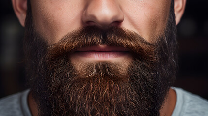 Obraz premium Perfect beard Close up. Handsome bearded young man close up. beautiful well-groomed dark beard of elegant hipster male.