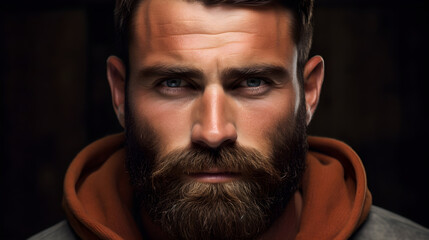 Fototapeta premium Perfect beard Close up. Handsome bearded young man close up. beautiful well-groomed dark beard of elegant hipster male.