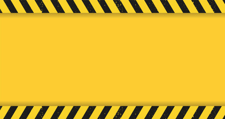 Black and yellow warning line striped rectangular background. Warning to be careful the potential danger vector template sign. A grunge texture. Vector illustration