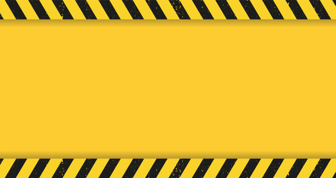 Black and yellow warning line striped rectangular background. Warning to be careful the potential danger vector template sign. A grunge texture. Vector illustration