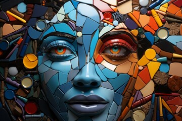  Mosaic-style mural made of colorful tiles and glass, Generative AI