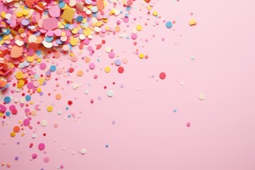 Bright multicolored confetti on a pink background