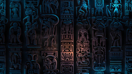 Seamless alien glyphs glowing on ancient monolith