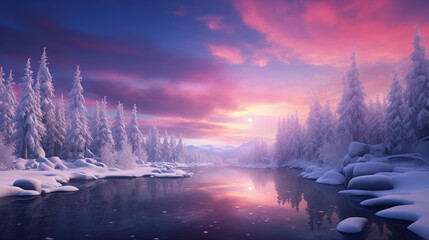 Enchanting Jewel-Toned Snowy Wilderness Landscape 