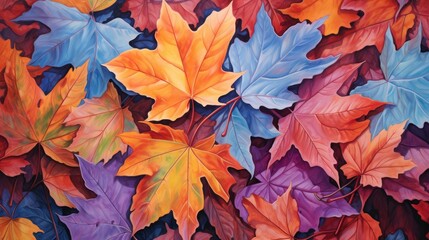 Naklejka na ściany i meble Colorful autumn leaves fallen on the ground