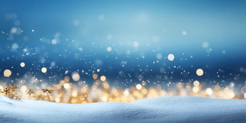 Fototapeta na wymiar Blue Christmas Background with Snowflakes, Winter Wonderland Christmas Snow Background with Blurred Bokeh AI Generated 