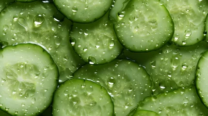 Foto op Plexiglas Seamless pattern of fresh cucumber slices with water drops © Matthias