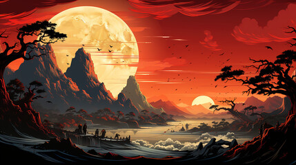 Abstract Sunset Landscape: Captivating Colors of Nature