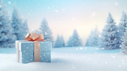 Banner with christmas present. Festive postcard with copy space. Generative AI