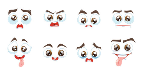Obraz premium Comic face expressions vector illustrations set. 