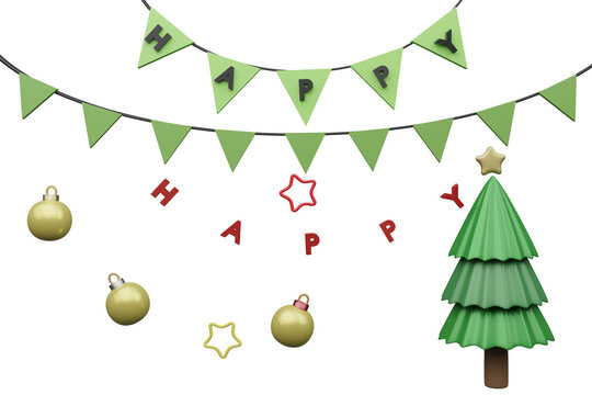 christmas tree decorations, card, Birthday, Happy New Year 2024, confetti, christmas
