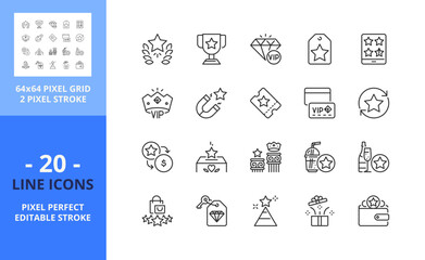 Line icons about loyalty program. Pixel perfect 64x64 and editable stroke