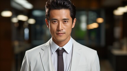 Fototapeta premium Asian doctor on hospital background