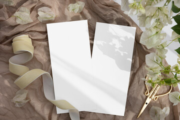 4x9 menu cards mockup on beige background 