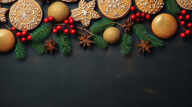 Christmas wallpaper with Gingerbread Cookie background. Generative AI