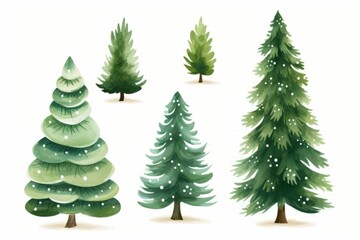 Fototapeta premium Set of watercolor Christmas tree elements, Generative AI
